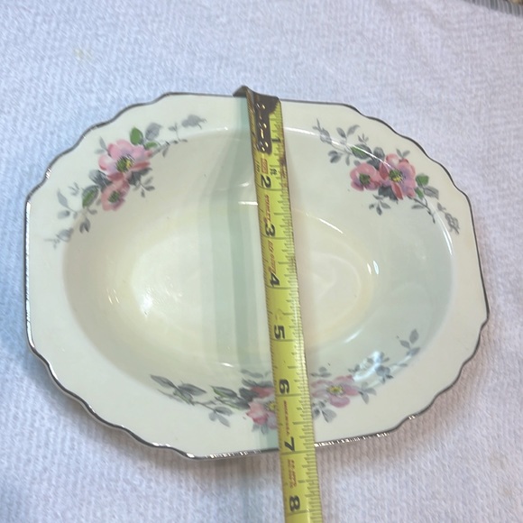 W.S.George Vintage 1940’s Blossoms Serving Dish/Bowl 9.1/4”x7”x2” Silver-Pink - Picture 12 of 13